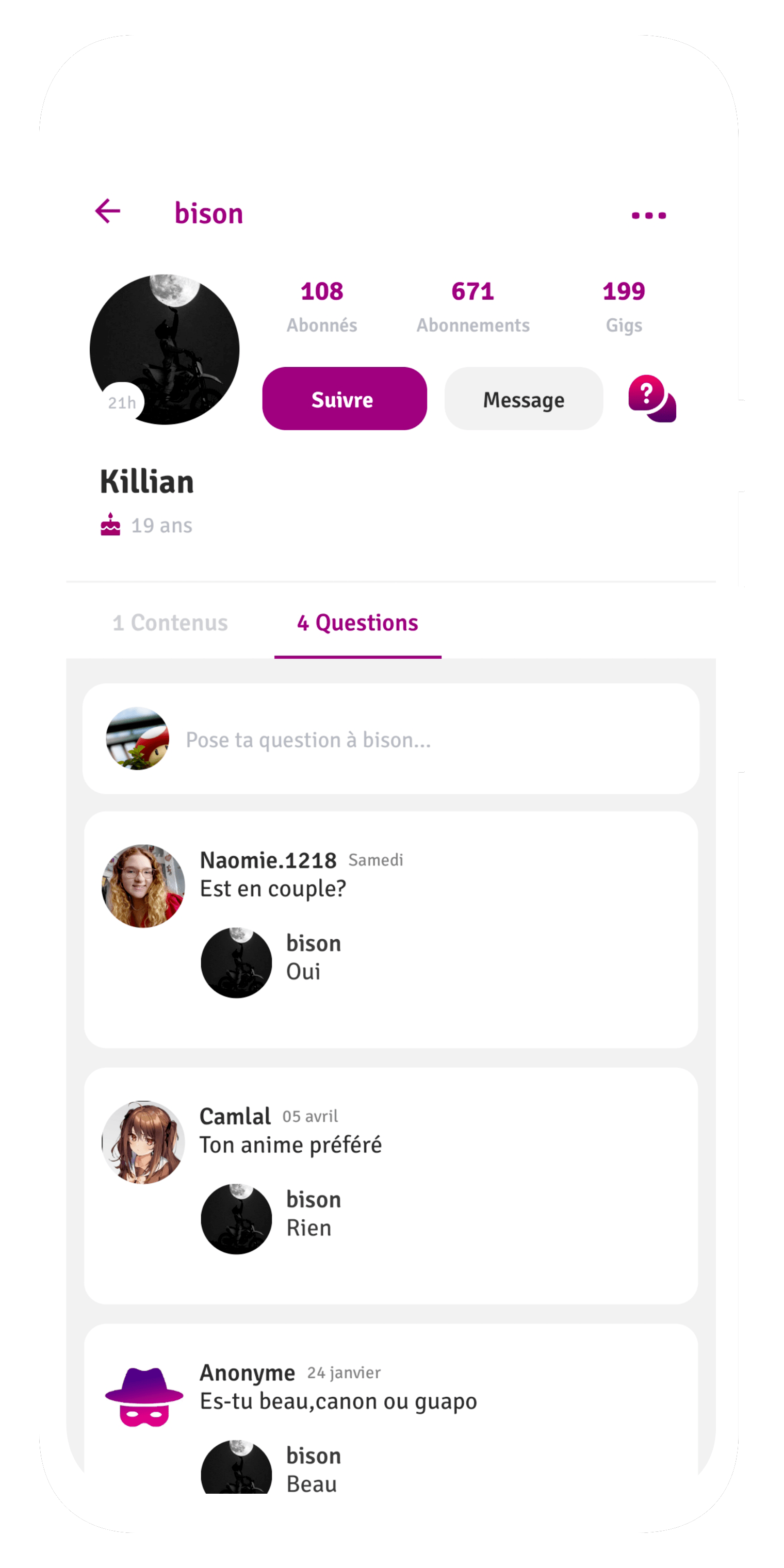 Reçois des questions